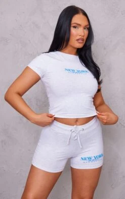 T-shirt Court Gris Cendré à Slogan