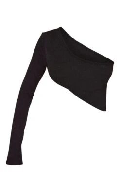 Crop Top Asymétrique à épaule Unique Côtelé Doux Noir Chiné à Ourlet Tombant -Logic || Zero Soldes Magasin 00962040632d3e124d5e15c0240ec74b2354c222 cnd1510 5