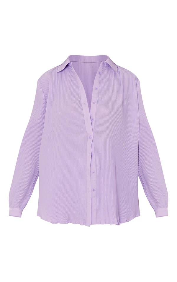 Chemise Oversize Lilas Plissée à Boutons Devant 7 Chemise Oversize Lilas Plissée à Boutons Devant – Image 5