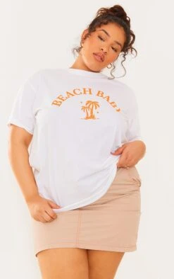 Plus T-shirt Blanc Imprimé Beach Baby