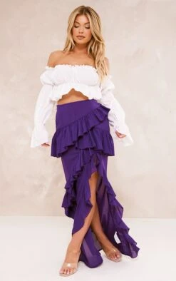 Jupe Longue Fendue Violette à Volants