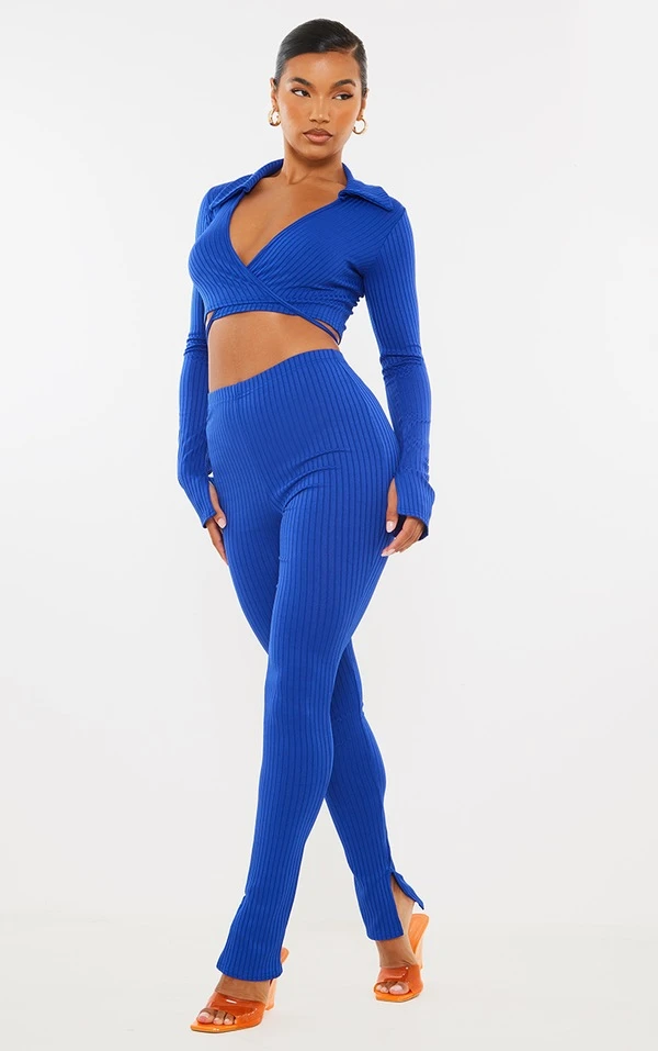 Logic Top Cache-coeur Bleu Vif Côtelé à Décolleté 5 Logic Top Cache-coeur Bleu Vif Côtelé à Décolleté – Image 3