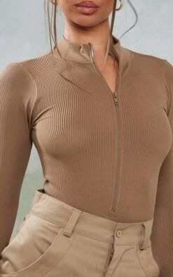 Body Zippé Caramel Côtelé Détail Contours à Manches Longues -Logic || Zero Soldes Magasin 0b9517303bbed3054c7c1c0617f59270bb459b45 cnb0530 4