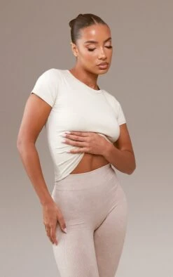 T-shirt Basique En Coton Beige à Manches Courtes