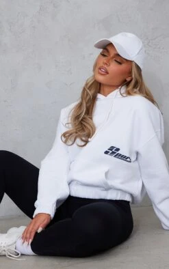 Hoodie Blanc à Imprimé Sport Et Ourlet élastique