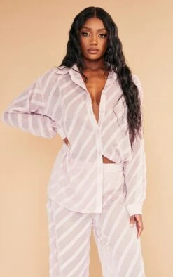 Chemise Oversize Vieux Rose En Mousseline De Soie Texturée à Boutons