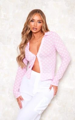 Chemise Ajustée En Broderie Rose à Imprimé Fleuri