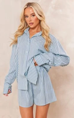Chemise Oversize En Effet Lin Bleu à Rayures