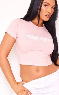 T-shirt Court Rose Imprimé Ailes à Coutures Contrastantes -Logic || Zero Soldes Magasin 1288fdb600f6f17505556285c5e6df1e87024b9c cne5971 4