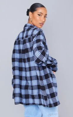 Chemise à Carreaux Oversize Bleu Marine