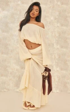 Jupe Longue Fluide En étamine Jaune Pastel à étages