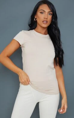 T-shirt Ajusté Basique Sable En Coton Biologique