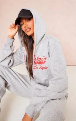 Hoodie Gris Zippé Imprimé California