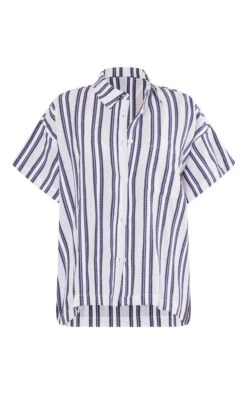 Chemise Oversize Bleu Marine En Effet Lin Texturé à Rayures Et épaules Carrées -Logic || Zero Soldes Magasin 1841a8ec4f49e4ceb896ba7839bf4c7e27ce1d9c cne0277 5