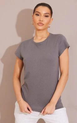 T-shirt Ajusté Basique Gris Anthracite En Coton Biologique