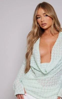 Chemise Tissée Texturée Sauge Décolletée à Manches Fendues -Logic || Zero Soldes Magasin 20c4dd8731b9703dbba517046300d9da2108d2c3 cne2770 4