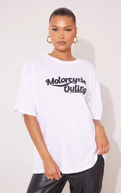 T-shirt Oversize Blanc Imprimé Motorcycle Outing