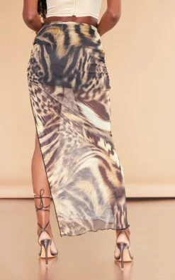 Jupe Fendue Longue Marron En Mesh Imprimé à Côté Froncé -Logic || Zero Soldes Magasin 25c25d1a64d4c67cd5597eee1470c006e0c2be40 cnd3636 3