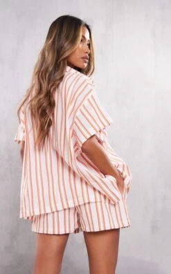 Chemise Oversize Orange En Effet Lin Texturé à Rayures Et épaules Carrées -Logic || Zero Soldes Magasin 288713f832565fdf8568bc0f914772d31edb9812 cne0275 2