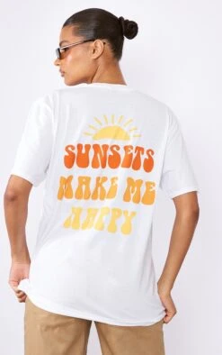 T-shirt Blanc à Imprimé Sunset