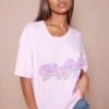 T-shirt Rose Tendre Imprimé Graffiti Slogan Babygirl