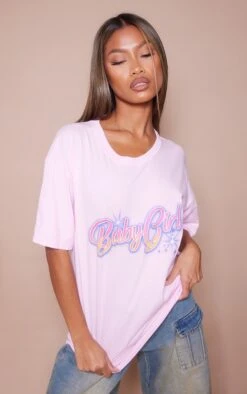 T-shirt Rose Tendre Imprimé Graffiti Slogan Babygirl