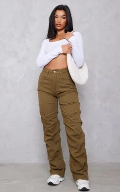 Jean Droit Kaki Délavé Froncé