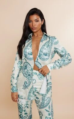 Chemise Oversize Verte Imprimé Cachemire