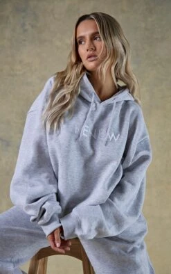 Renew Hoodie Oversize Gris à Slogan Brodé