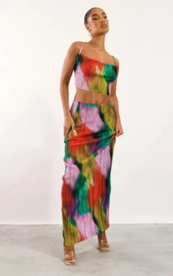 Jupe Longue Plissée Imprimé Multicolore