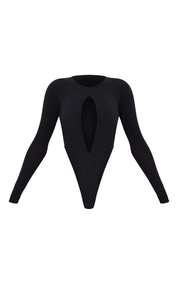 Body Moulant Noir à Devant Découpé Et Manches Longues 7 Body Moulant Noir à Devant Découpé Et Manches Longues – Image 5