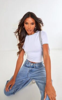 T-shirt Blanc à Bordure Contrastante