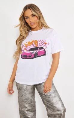 T-shirt Blanc Imprimé Private Club Car