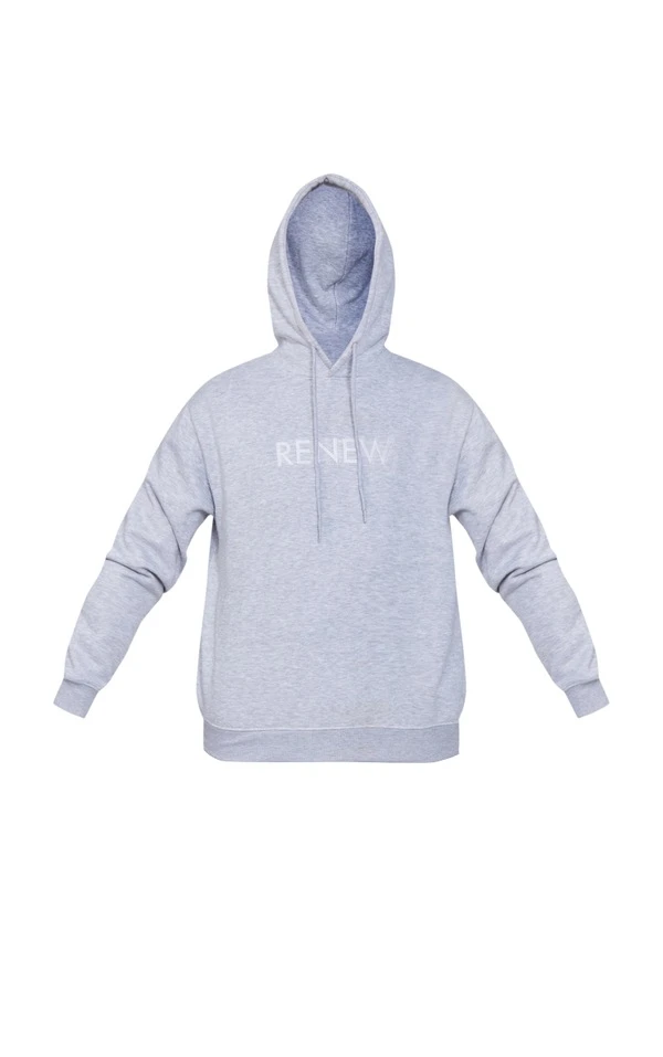Renew Hoodie Oversize Gris à Slogan Brodé 9 Renew Hoodie Oversize Gris à Slogan Brodé – Image 7