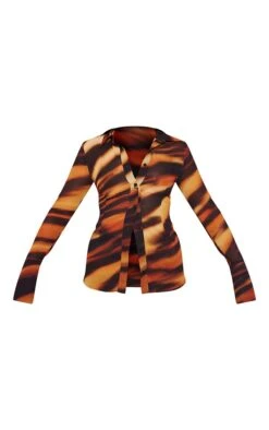 Chemise Ajustée En Mousseline De Soie Marron Imprimé Tigre -Logic || Zero Soldes Magasin 484c97e1515c7f2a4a708b063fbc6e18a0dfcfe9 cmy5632 6