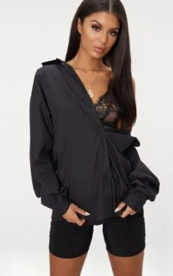 Chemise Noire En Coton à Boutons