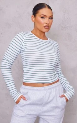 Top En Coton Vert à Rayures Et Manches Longues