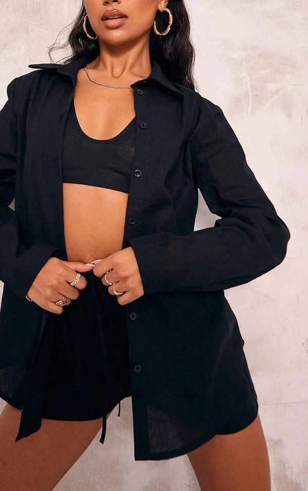 Chemise Oversize En Maille Effet Lin Noire 6 Chemise Oversize En Maille Effet Lin Noire – Image 4