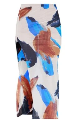 Jupe Longue En Mesh Dévoré Imprimé Abstrait Marron à Fente Sur La Cuisse -Logic || Zero Soldes Magasin 5d56710437904231439566293bffa243fd3fd074 cnd8248 5