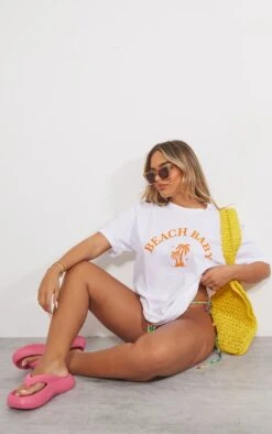 T-shirt Blanc à Slogan "Beach Baby" -Logic || Zero Soldes Magasin 604f9fb9bf56994871457ed363b86ba4630cd7ce cne3423 3