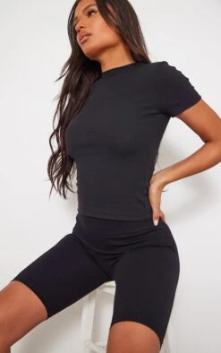 T-shirt Noir Côtelé à Manches Courtes -Logic || Zero Soldes Magasin 64e6bfa9cb13fa077fdc0a31fcd1f4a5afd62f68 cmw5021 4