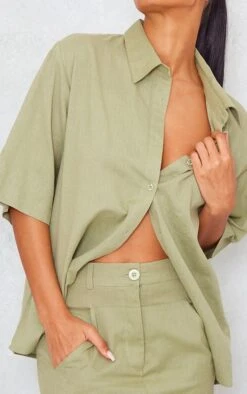 Chemise Oversize Kaki Effet Lin à épaules Carrées -Logic || Zero Soldes Magasin 651066165eeccbf18d26e25cedb06fcae731c1af cnd4583 4