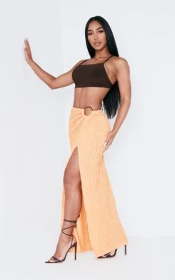 Jupe Longue Orange En Maille Texturée à Anneau