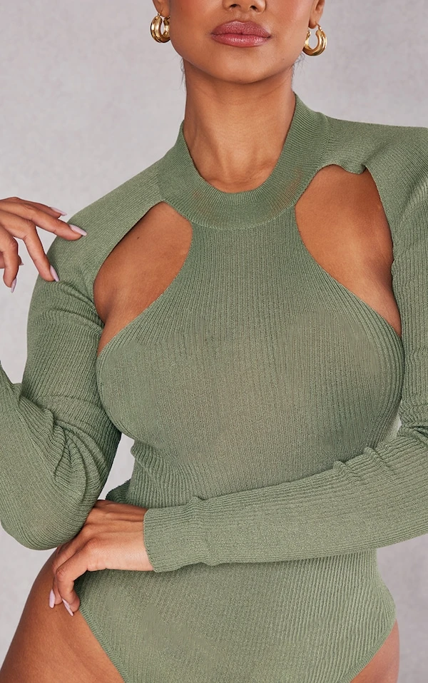 Body En Maille Tricot Kaki Foncé Ouvert Dans Le Dos 6 Body En Maille Tricot Kaki Foncé Ouvert Dans Le Dos – Image 4