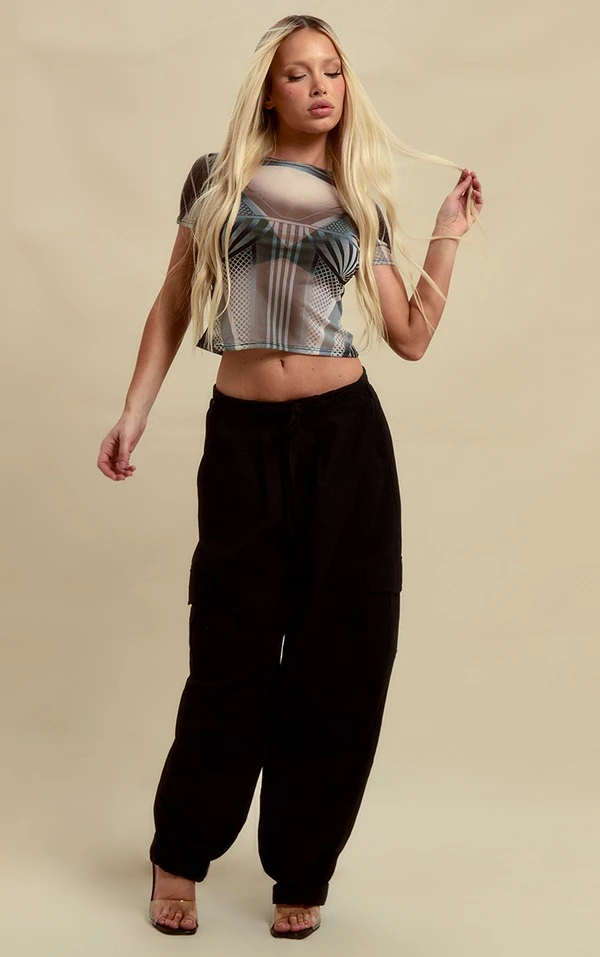 T-shirt En Mesh Noir Imprimé Corps 5 T-shirt En Mesh Noir Imprimé Corps – Image 3