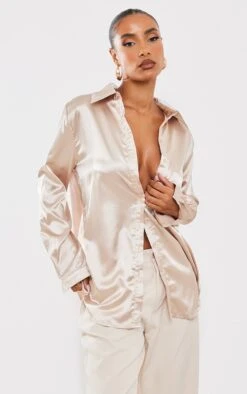 Chemise Satinée Champagne Boutonnée Devant
