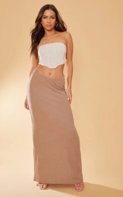 Logic Jupe Longue Côtelée Crêpée Taupe à Taille Incurvée