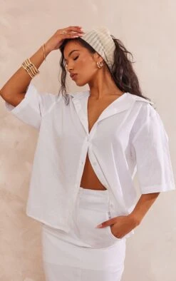 Chemise Oversize Blanche En Maille Tissée à épaules Carrées