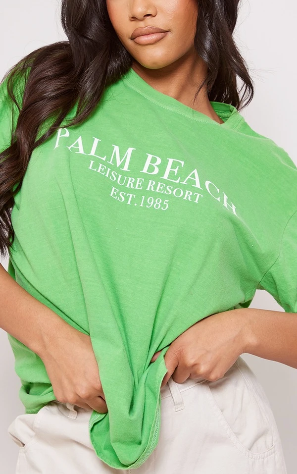 T-shirt Vert Vif Délavé Imprimé Palm Beach 6 T-shirt Vert Vif Délavé Imprimé Palm Beach – Image 4