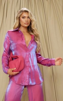 Chemise Oversize Très Brillante Rose Vif